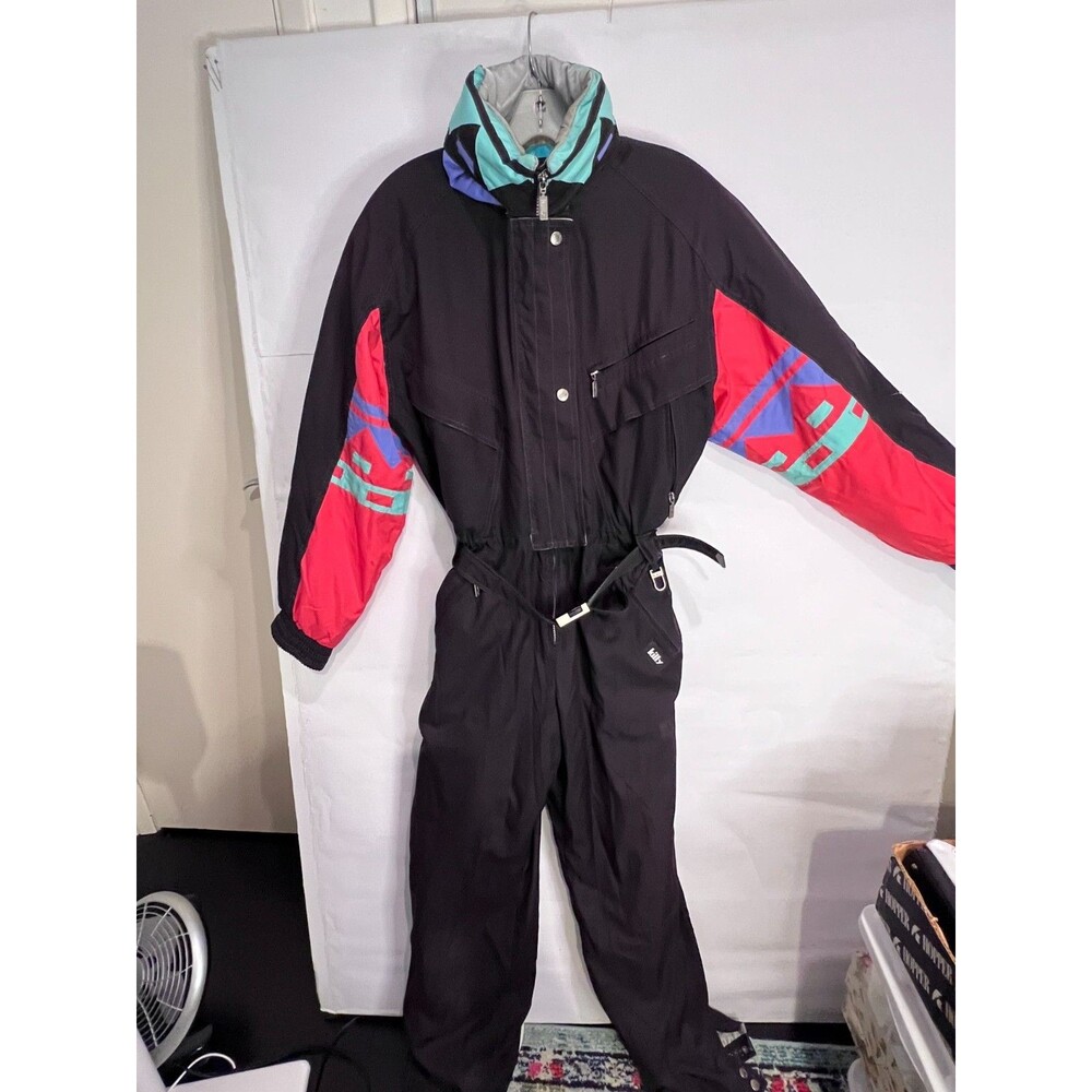 Vintage 80s Killy France One Piece Ski Suit Belted Hooded Colorblock EU 38 US 10